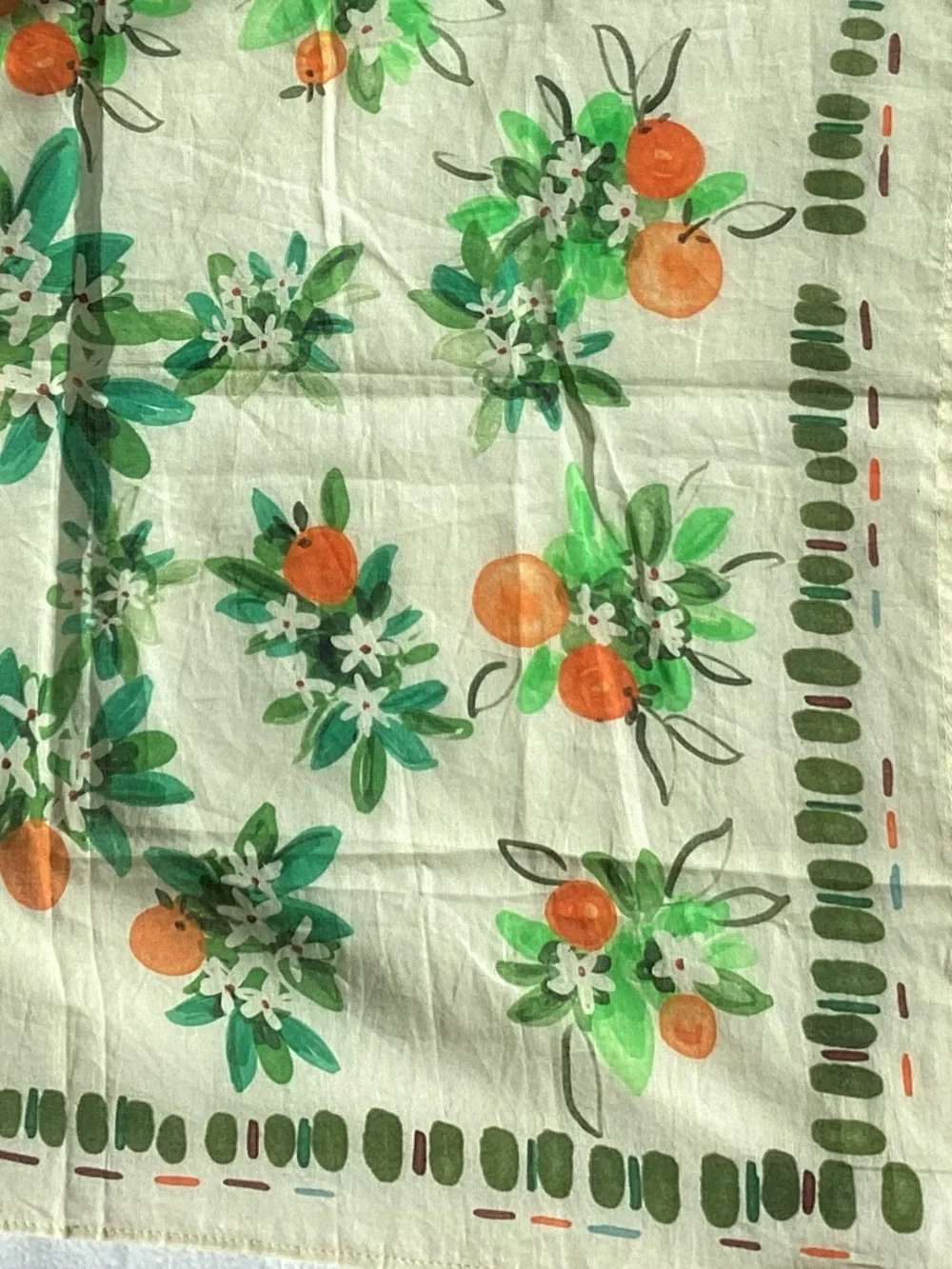 Anthropologie Cream Scarf with Green and Orange Floral Print